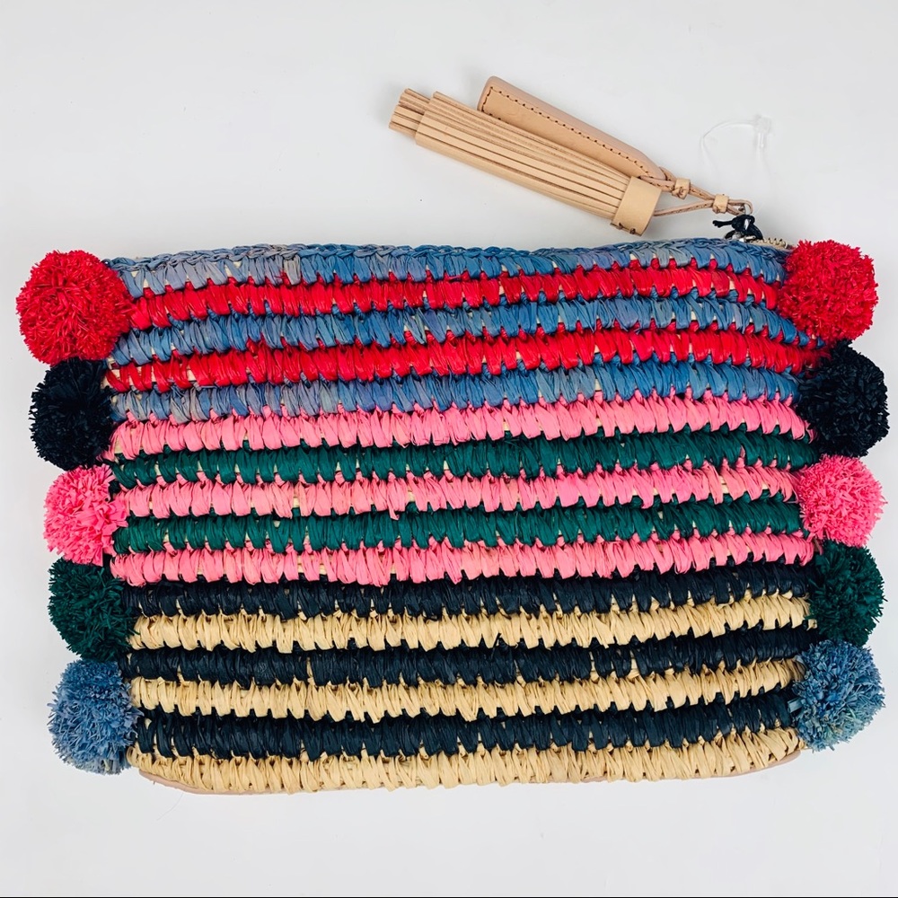 LOEFFLER RANDALL Rainbow Straw Pouch Clutch Purse - Picture 10 of 15